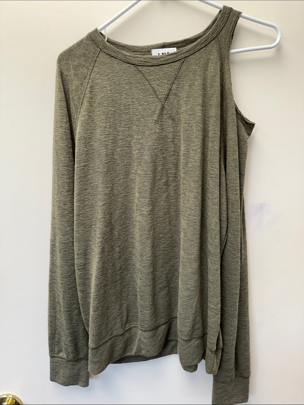 LNA Olive Cutout One-Shoulder Sweatshirt
